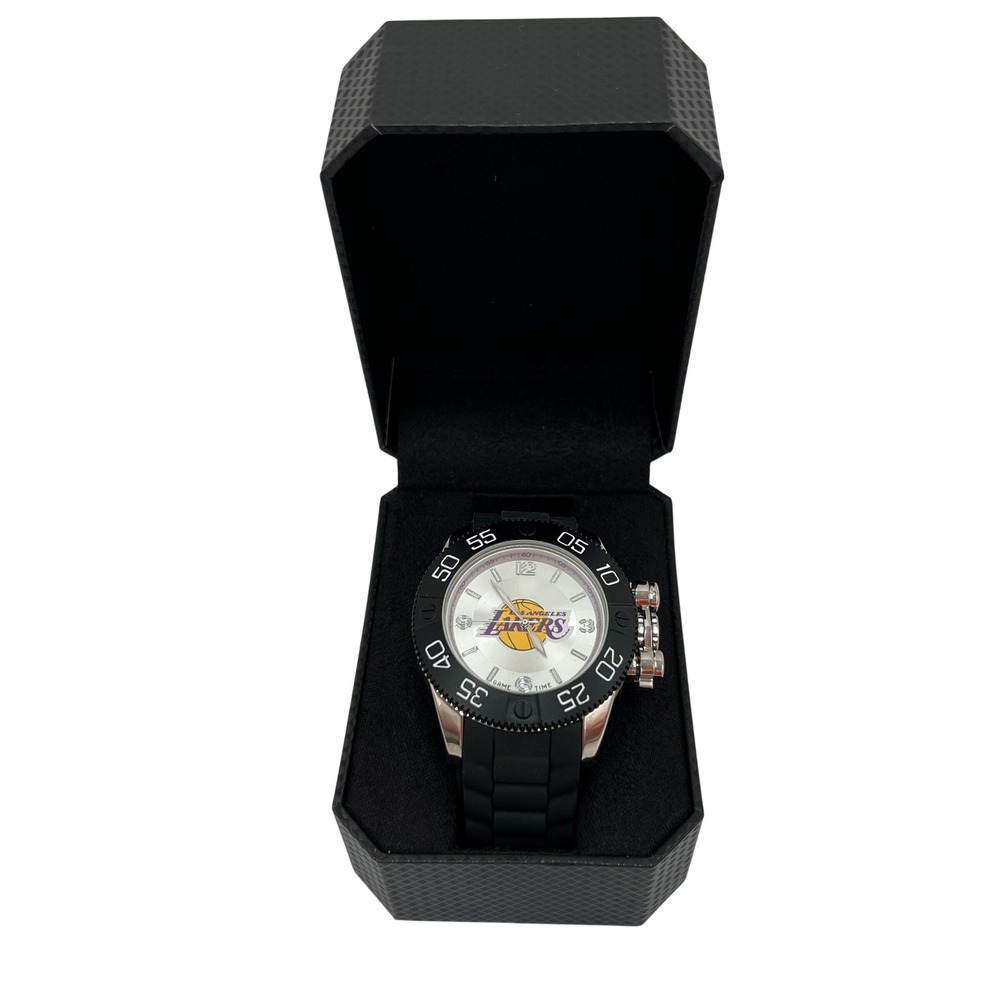Game Time Los Angeles Lakers NBA Watch Black Silicone Strap Silver Dial New